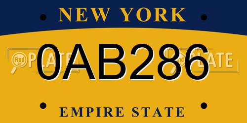 0AB286 New York License Plate