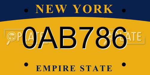 0AB786 New York License Plate
