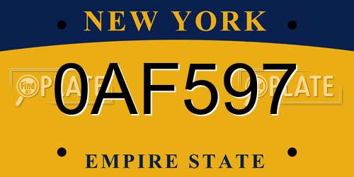 0AF597 New York License Plate