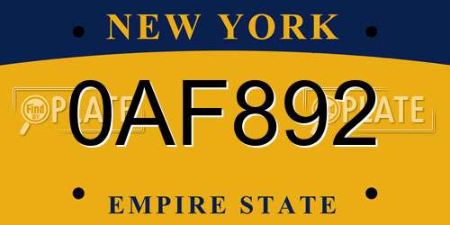 0AF892 New York License Plate