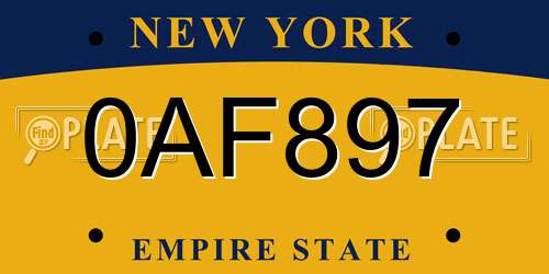 0AF897 New York License Plate