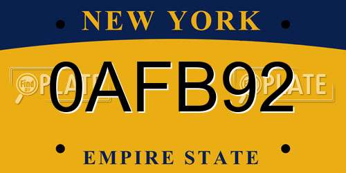 0AFB92 New York License Plate