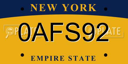 0AFS92 New York License Plate