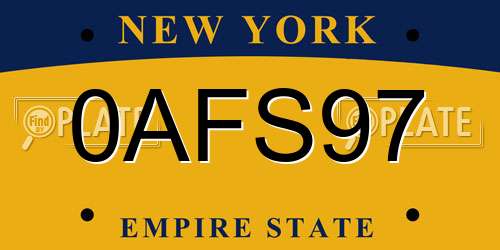 0AFS97 New York License Plate