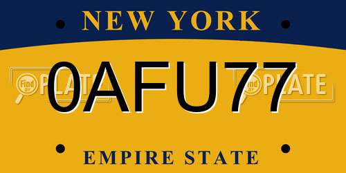 0AFU77 New York License Plate