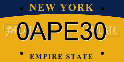 0APE30 New York License Plate