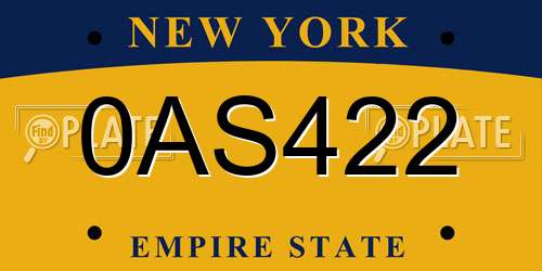 0AS422 New York License Plate