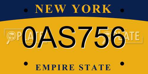 0AS756 New York License Plate