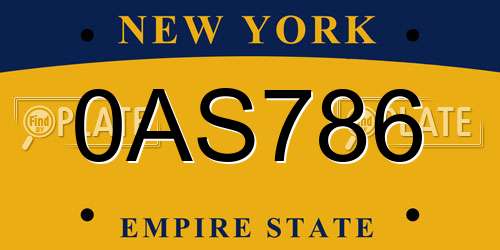 0AS786 New York License Plate