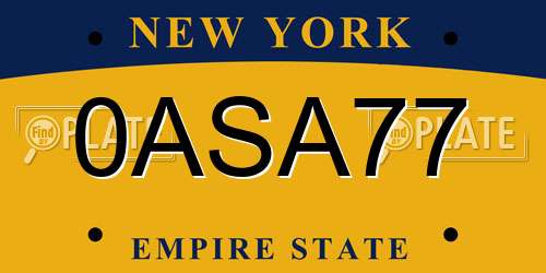 0ASA77 New York License Plate