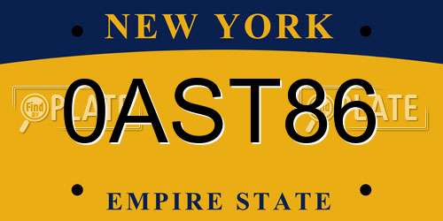 0AST86 New York License Plate