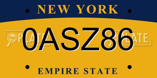 0ASZ86 New York License Plate