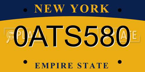 0ATS580 New York License Plate