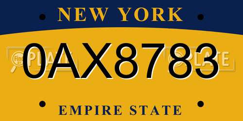 0AX8783 New York License Plate