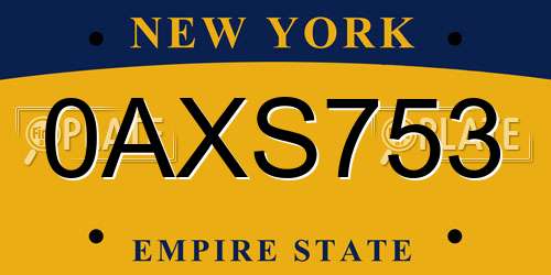 0AXS753 New York License Plate