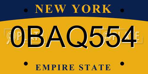 0BAQ554 New York License Plate