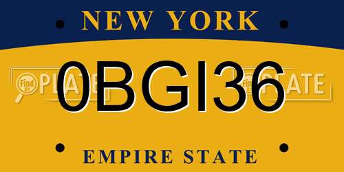 0BGI36 New York License Plate
