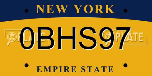 0BHS97 New York License Plate