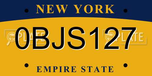 0BJS127 New York License Plate