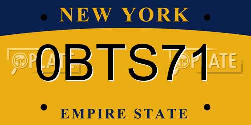 0BTS71 New York License Plate