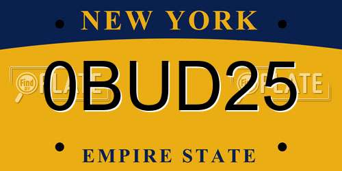 0BUD25 New York License Plate