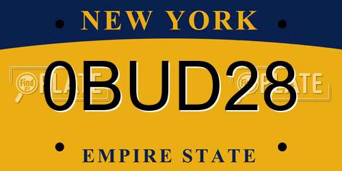 0BUD28 New York License Plate