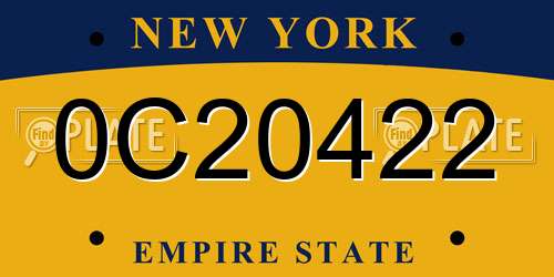 0C20422 New York License Plate