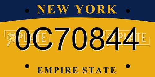 0C70844 New York License Plate