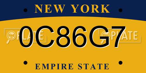 0C86G7 New York License Plate