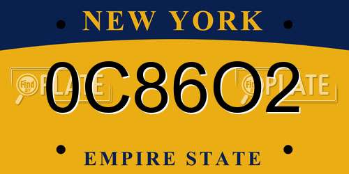 0C86O2 New York License Plate