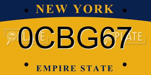 0CBG67 New York License Plate