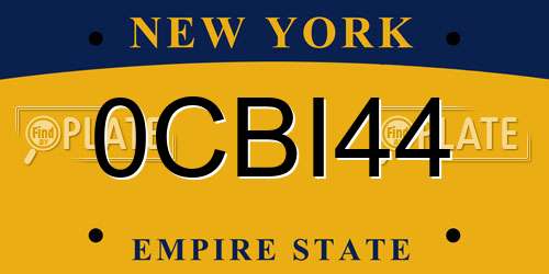 0CBI44 New York License Plate