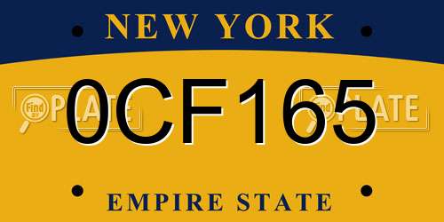 0CF165 New York License Plate