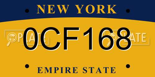 0CF168 New York License Plate