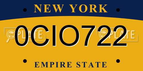 0CIO722 New York License Plate