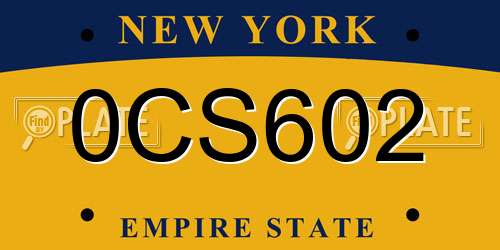 0CS602 New York License Plate