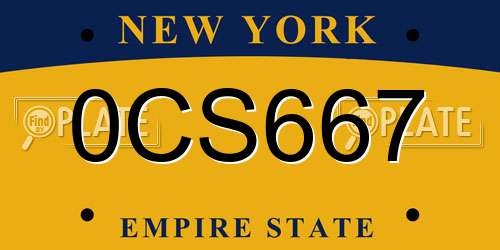 0CS667 New York License Plate