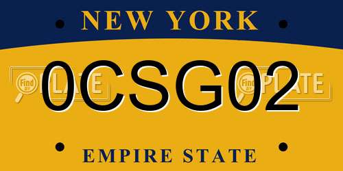 0CSG02 New York License Plate