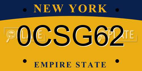 0CSG62 New York License Plate