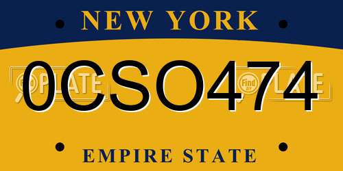 0CSO474 New York License Plate