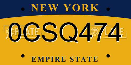 0CSQ474 New York License Plate