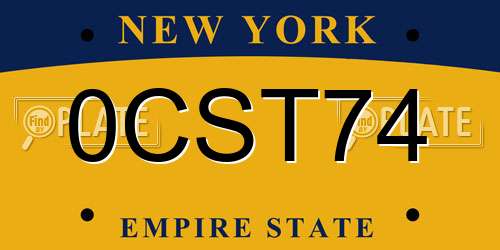 0CST74 New York License Plate