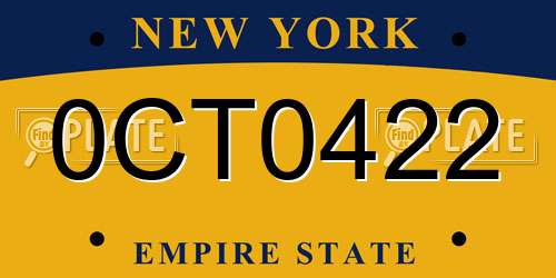 0CT0422 New York License Plate