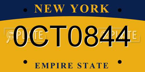 0CT0844 New York License Plate
