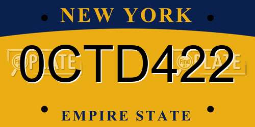 0CTD422 New York License Plate