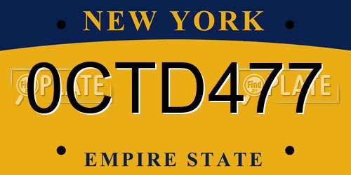 0CTD477 New York License Plate