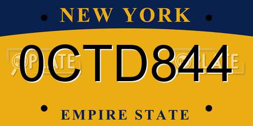 0CTD844 New York License Plate