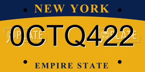 0CTQ422 New York License Plate