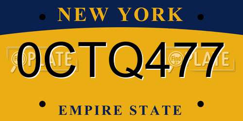0CTQ477 New York License Plate