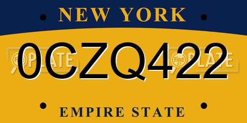 0CZQ422 New York License Plate